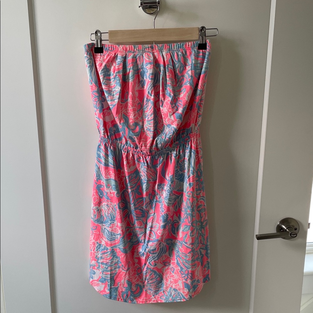Lully Pulitzer Strapless Coral & Teal Floral Sundress